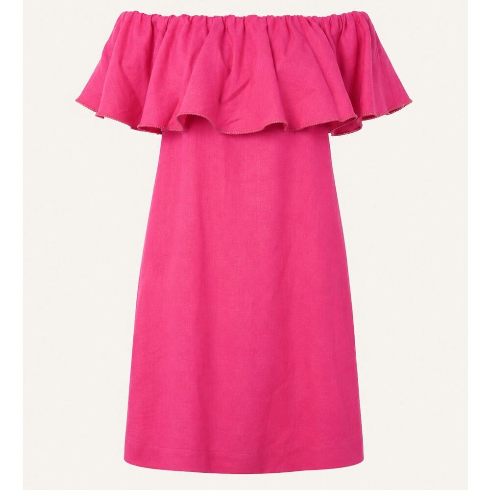 Out of Office Trina Turk Restful Pink Linen Off Shoulder Ruffle Dress M